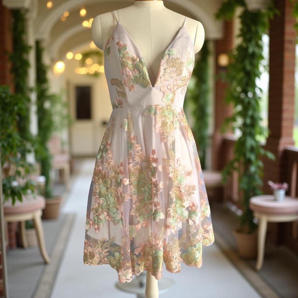 Xenia Boutique Blush Peachy Pink Lace Dress